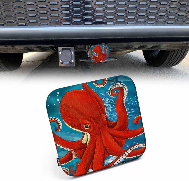Beabes Octopus Trailer Hitch Covers Underwater Ocean Sea Animal Octopus Red Heavy Duty Receiver Tube Cover 2 Inch, Towing Hitch Plug Covers Hitch Caps for RVs SUVs Trucks and Cars - Image 1